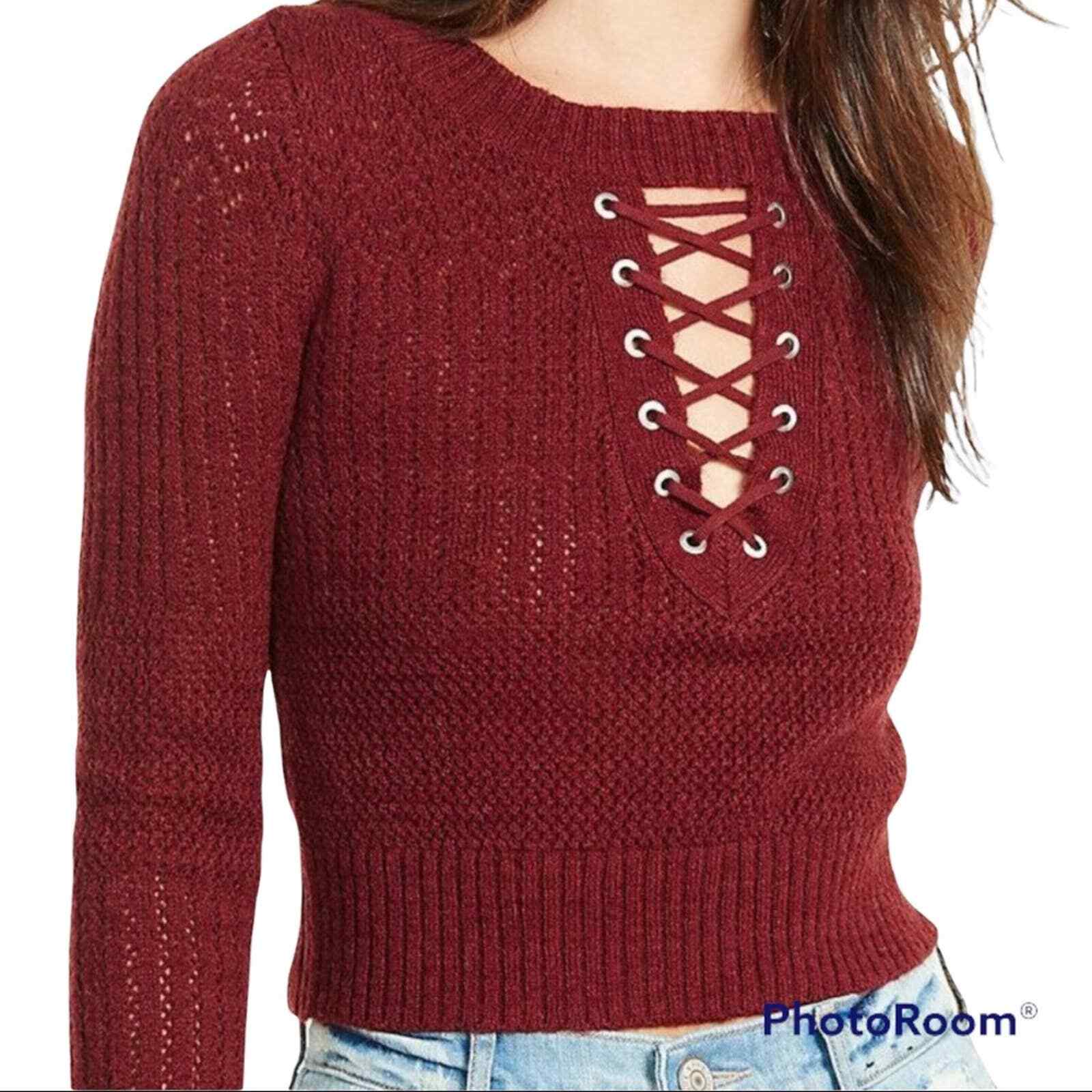 Express medium women's maroon crop knit sweater lace up tie new with tags |  eBay