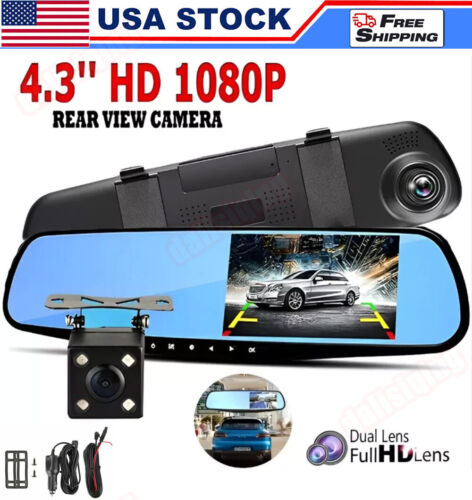 1080P HD Rearview Mirror Car DVR Dual Dash Cam Camera Front Rear Video Recorder