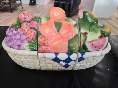 Vintage Fruit Basket 3 Jar Set by Susan Winget JC Penney
