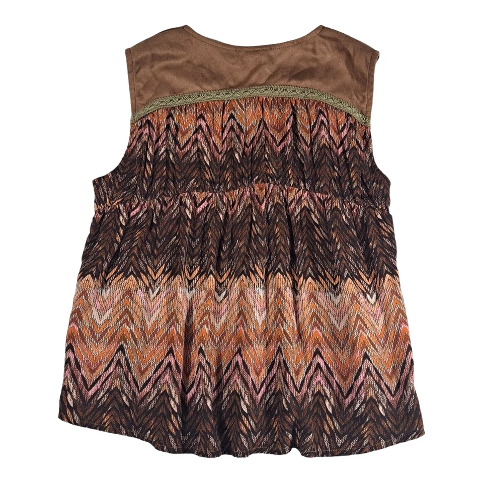 Chaleco Miss Me Abierto Niñas Talla XL Cortina Frontal Marrón Óxido Estampado Chevron Boho Foto 3 de 4