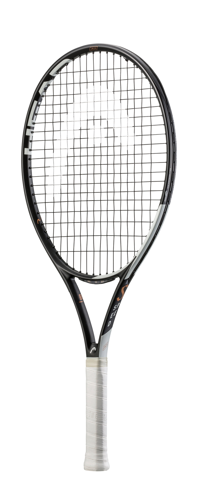 25" Tennis Racquet, 100 Sq. in. Size, White/Black, 8.5 US