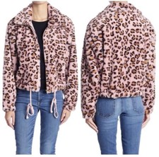 VICTORIAS SECRET PINK KNOW ONE CARES LEOPARD PRINT FAUX FUR SEMI CROPPED JACKET