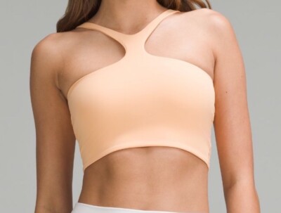 LULULEMON BEND THIS V AND RACER BRA S/M SIZE PEACH BELLINI COLOR NWT