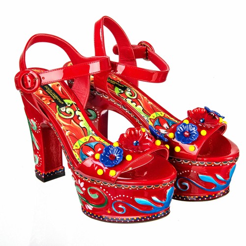 DOLCE \u0026 GABBANA Carretto Crystal Plateau Sandali Scarpe Col Tacco Pompe  Rosso 07504 | eBay