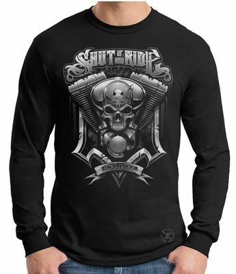 Shut Up & Ride Engine Long Sleeve Shirt ~ Biker Skull ~ Garage Gear FTW