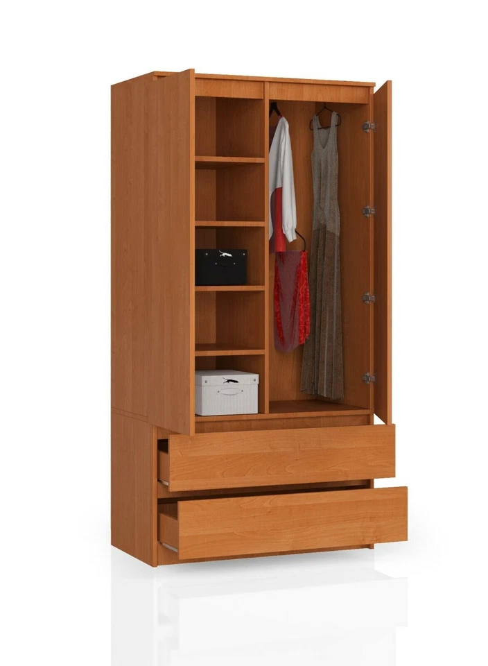 Armoire 2 portes, 4 étagères, cintres, 2 tiroirs 180x90x51cm - Photo 4/4
