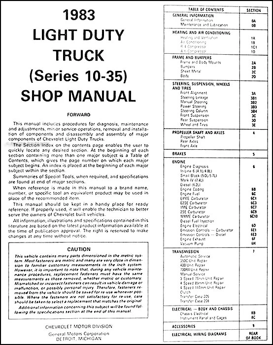 Chevy Truck Shop 1983 camioneta manual Blazer Suburban Silverado servicio de reparación Foto 2 de 2
