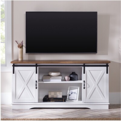 Woven Paths Farmhouse Sliding Barn Door TV Stand