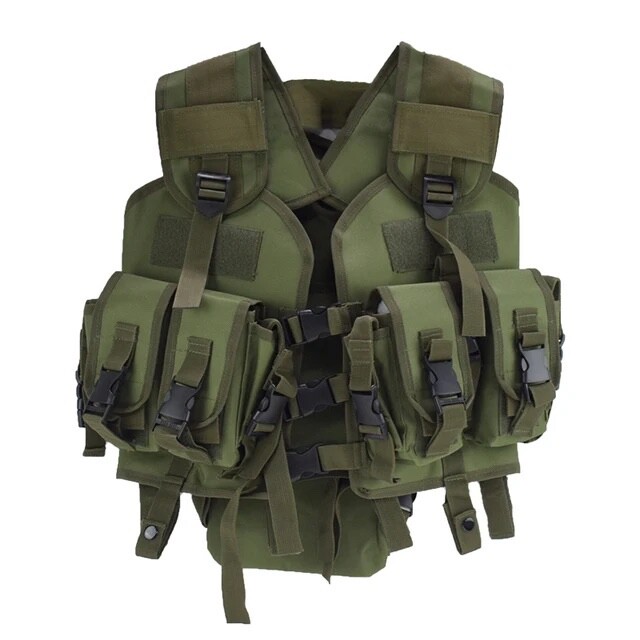 Gilet tactique camouflage hommes avec poches modulaires gilet militaire de chasse vert réglable