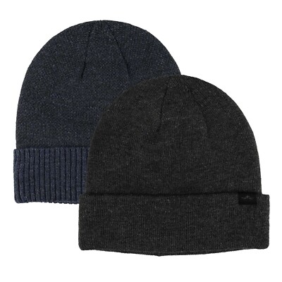 Dockers Men's Microcheck & Flat Knit Cuffed Beanies 2-pack Set (45DK06BB02)  New