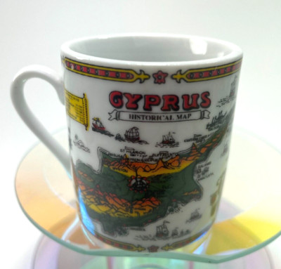 Cyprus Historical Map Cup 2 oz Island Mediterranean Sea Demitasse Espresso B38