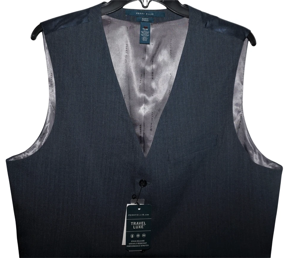 Perry Ellis Mens Vest Tall XLT Slim Fit Stretch Slate Gray Striped NWT V-62 - Image 4 of 4