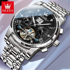 Automatic Mechanical Watch Men's OLEVS Waterproof Luxury Skeleton Date Men Strap