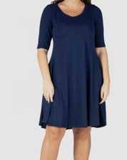 24seven Comfort Apparel Women's Blue Pleated Boat-Neck Dress Plus Size 1X