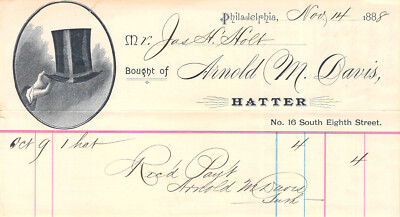 1888 ARNOLD M DAVIS  HATTER  PHILADELPHIA 8th STREET