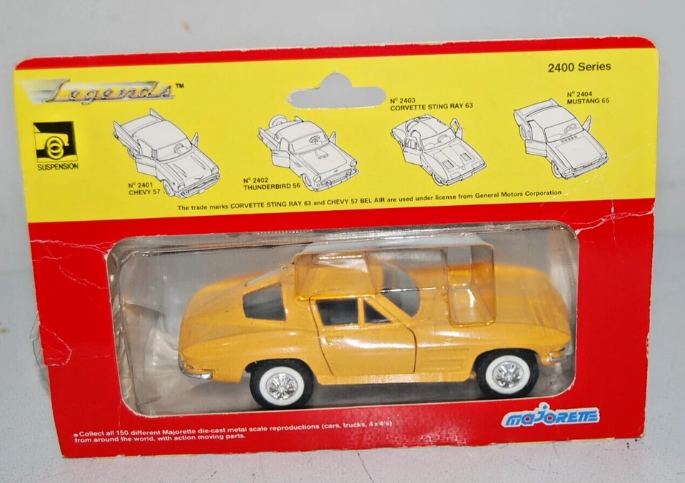 Majorette Legends '63 Chevrolet Corvette Sting Ray 1/32 Diecast Yellow 2403 1963 - Image 4 of 4