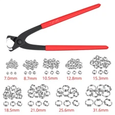 For 200X Assorted Single Ear Hose Clamps 304 Stainless Steel with Crimping Tool