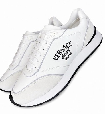 Versace Herren Milano Sneaker Weiß Kalbsleder Wildleder Turnschuhe Gr. 13UK/EU47