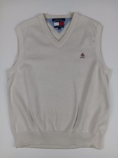Vintage Tommy Hilfiger White Heavy Knit Sweater Vest Size Medium Ivory White