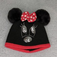 Disney Parks Minnie Mouse Sequin Pom Pom Knit Winter Hat Beanie Youth OS