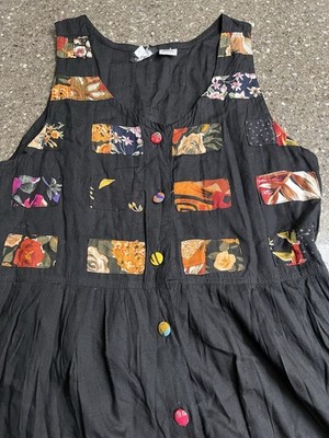 Nativewear Designs Black Patchwork Sleeveless Button Down Maxi Dress Size M Boho