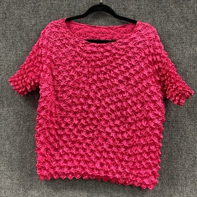 Womans Popcorn Short Sleeve Shirt Bright Pink Fuchsia