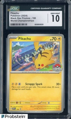 2024 Pokemon Black Star Promos World Championships #190 Pikachu CGC 10 GEM MINT
