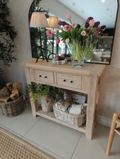 Vintage Rustic Pine Console Table with Drawers Country Shabby Chic Style