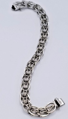Mid-Century Sterling Silver Charm Bracelet   DS/T Hallmark   14.7g   Woven Link