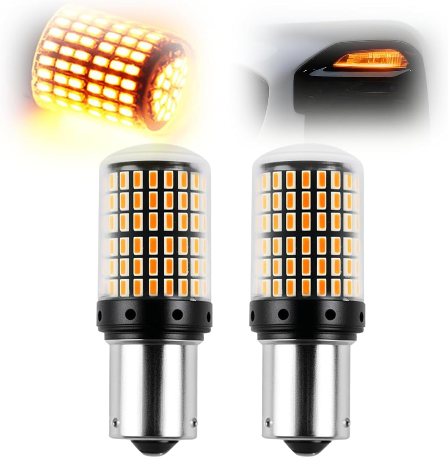 2Pcs PY21W 581 Amber Yellow 1156 BAU15S LED Indicator Bulbs with Canbus Error Fr