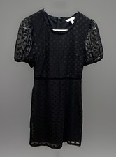 Speechless Women’s S Black Polka Dot Mesh Sheer Puff Sleeve Scoop Neck Mini 8009