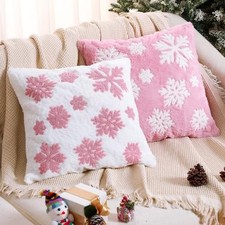 4 Pcs Snowflake Pillow Covers 18 x 18 Inch Soft Faux Fur Fuzzy Throw Pillow