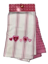 Kohls Valentine's Day Hearts Love Set Of 2 Kitchen Towels New Cotton Pink White