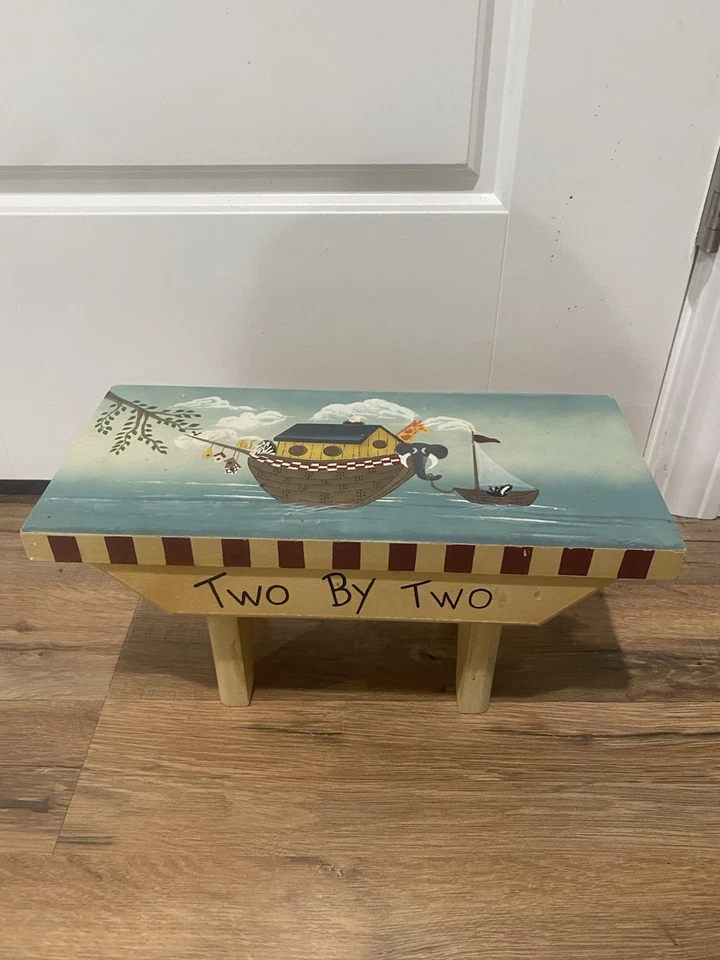 Vintage Decorative Stool, Two by Two, Noah's Ark, 12" L x 5.5" W x 6" FolkArt - Image 2 of 2