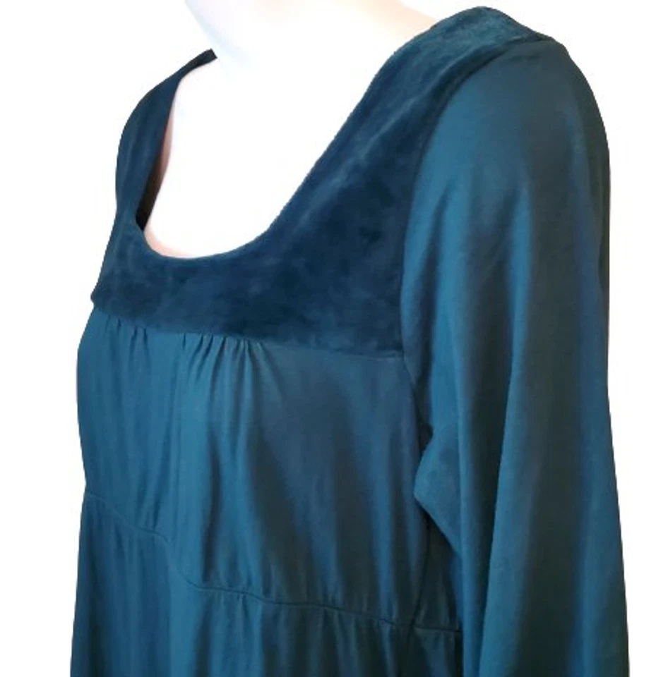 PrAna Teal Velvet Trim Tie Dye Dress Cotton Boho 3/4 Sleeve Size Small - Image 3 of 4