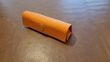 Tory Burch Sunglasses Eyeglass Case Orange/Tan Leather T Logo Designer - EUC
