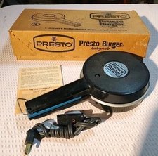 Presto Burger Hamburger Cooker Electric Skillet Model MB1 Vintage Black Works
