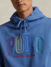 Polo Ralph Lauren XL Logo Embroidered Hoodie Blue Fleece Lined New 168