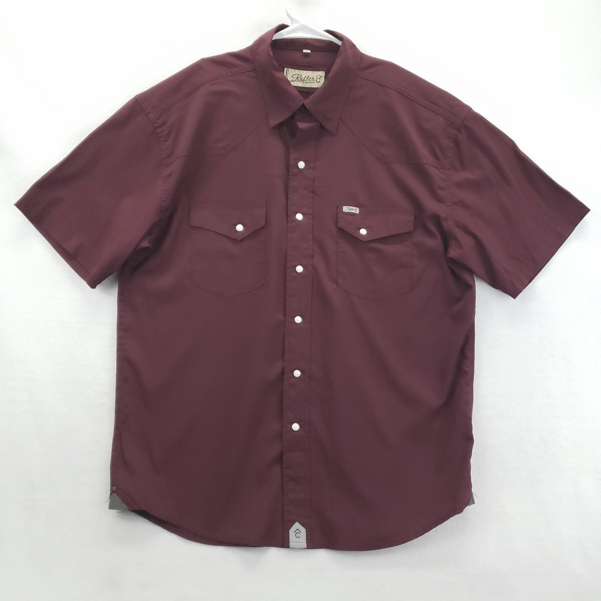 Rafter C Shirt Mens Medium Maroon Pearl Snap Western Short Sleeve