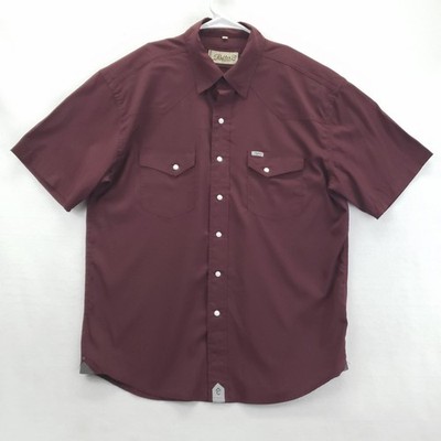 Rafter C Shirt Mens Medium Maroon Pearl Snap Western Short Sleeve