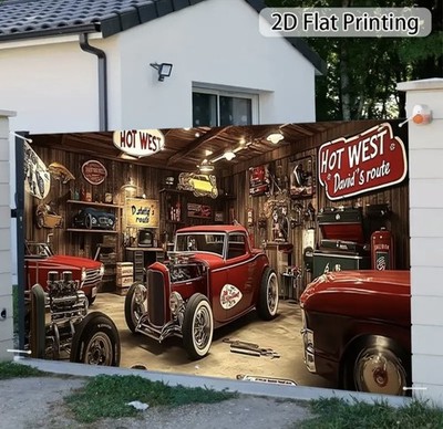 Polyester Banner 230x180cm Hot Rod Dave Rennen Oldie Werkstatt Kult Road 66/9217