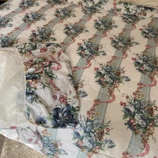 Vintage Country Cottage Comforter & Bed Skirt Full/Double Blue Pink Reversible