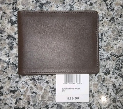Perry Ellis Portfolio Super Slimfold Wallet, Brown, New w/o Box, Genuine Leather