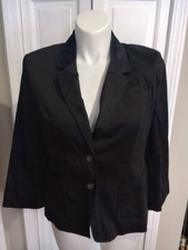 George Women's Black Blazer Jacket 2 Button Long Sleeve Size 16 Shoulder Pads