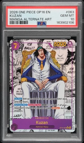2026 ONE PIECE OP16-THE TIME OF BATTLE MANGA ALTERNATE ART #063 KUZAN PSA 10
