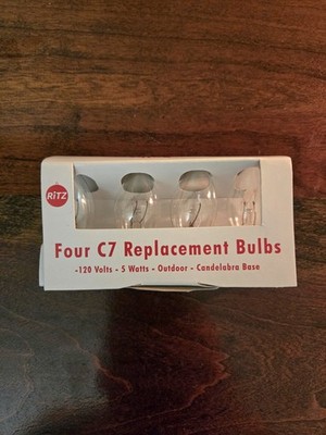 (4) NEW C7 Replacement Candelabra Light Bulbs 5w 120v - CLEAR Transparent