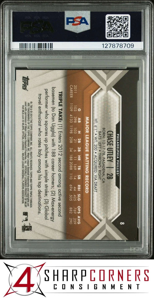 2012 TOPPS TRIPLE THREADS SEPIA #8 CHASE UTLEY #/625 POP 1 PSA 10 - Image 2 of 3
