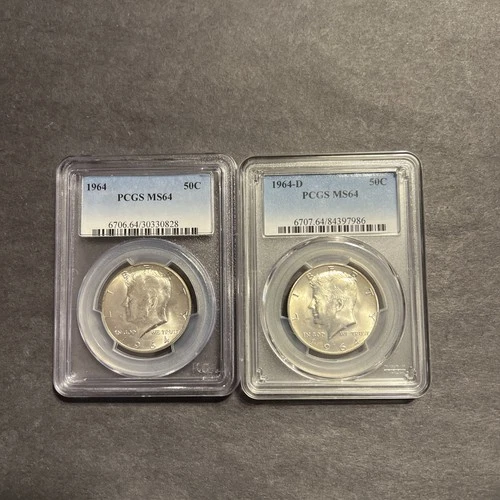 Two Silver 1964 Kennedy PCGS MS64 Halves P&D