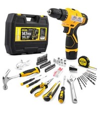 147 Pcs Tool Kit with 12V Cordless Drill with 3/8" Keyless Chuck for Yellow
