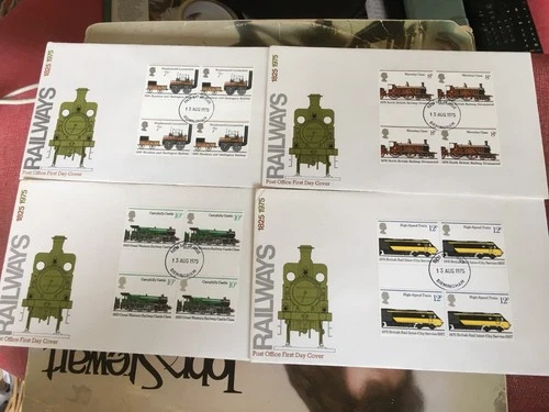 GB STAMPS RARE FIRST DAY COVER 1975 RAILWAY GUTTER PAIR BLOCKS OF 4